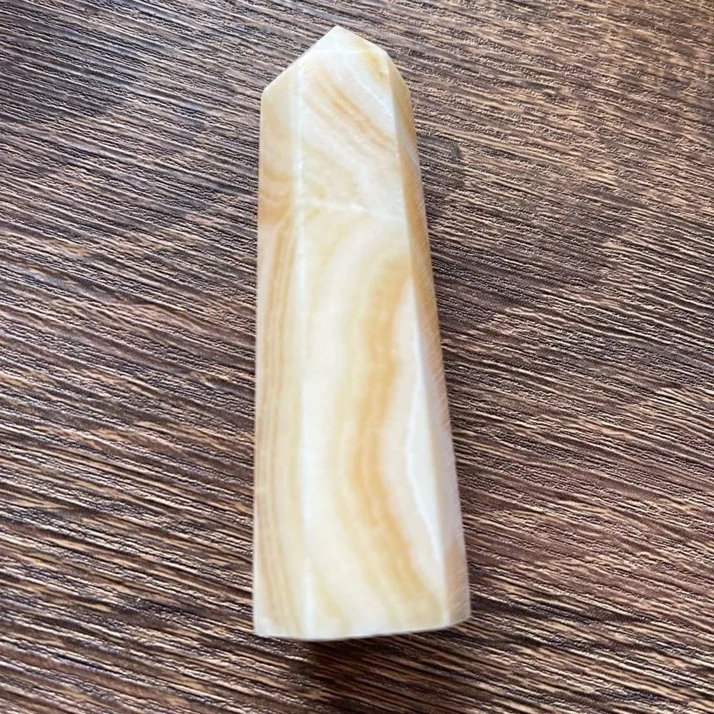 Orange Calcite tower small banding standing point polished decor natural